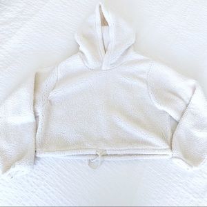 White Fuzzy Hoodie Crop